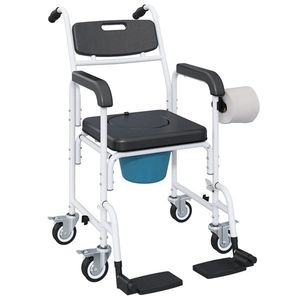 Black Manual Wheelchair for Seniors Bedside <b>Commode</b> <b>Chair</b> with Shower Features - Product Image 1