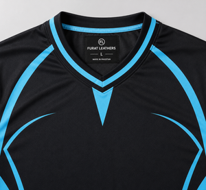 Maillot de football unisexe à col en V FURAT LEATHERS, sublimé, en polyester respirant, coupe classique, manches courtes, nom d'équipe personnalisé, 140g - Product Image 2