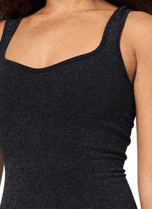 Body de moda con brillo, negro, sin mangas, elástico, cuello redondo, estilo largo, al por mayor, monos de fitness - Product Image 4