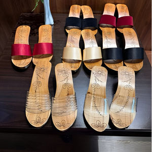 Zuecos de madera de Vietnam disponibles con tacón de 3cm, 5cm y 7cm. Sandalias de madera con altura personalizada. - Product Image 2