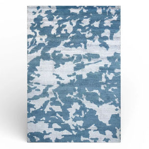 Alfombra de lana anudada a mano, diseño geométrico azul marfil |   Alfombra Moderna Hecha a Mano, Ecológica y Apta para Mascotas, para Sala de Estar - Product Image 1