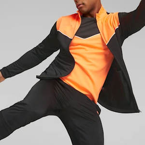 Ensemble de jogging uni de qualité supérieure pour hommes |   Survêtement noir obsidienne orange solaire V-Panel |   Ensemble de survêtement zippé - Product Image 2