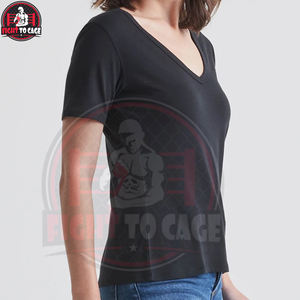 Camiseta de Verano para Mujer, Suave y Transpirable, Informal, Ecológica, de Algodón Liso, de Primera Calidad, Color Negro Sólido, Cuello en V - Product Image 2