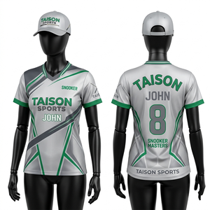 เสื้อโปโลสนุกเกอร์หญิง คุณภาพสูง 175 GSM ผ้าโพลีเอสเตอร์ระบายอากาศได้ดี สีเทา ดีไซน์แผงข้าง  แบบซับลิเมชั่น สกรีนชื่อได้ตามต้องการ - Product Image 5
