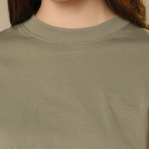 Women's Olive <b>Green</b> <b>Cropped</b> Sweatshirt Set Crew Neck Long Sleeve Loose Fit Casual Knitted Solid Color Knee Length - Product Image 4