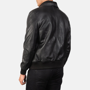 Veste moto en cuir véritable noir pour homme, col rabattu, fermeture éclair, coupe ajustée, longueur normale, style automne - Product Image 2