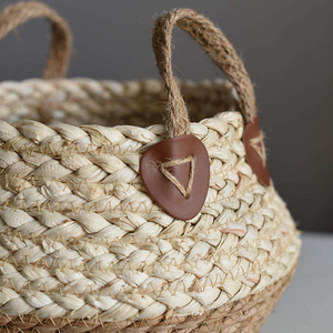 Paniers de rangement artisanaux en jonc de mer naturel à bords festonnés avec couvercle, paniers tissés pour l'organisation de la maison, salon - Product Image 6