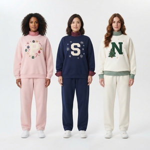 <b>Women</b> Winter Mockneck <b>Sweatshirt</b> and Wide Leg Pants Matching Two Piece Set Decorative Letter Applique <b>Christmas</b> Casual - Product Image 3