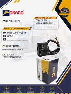 Interruptor de palanca combinado para TVS Star City, solo lado izquierdo, calidad de exportación para repuestos de motocicletas, India, Orado - Product Image 4