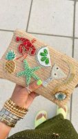 Dompet Koin Kanvas Katun Ringan Ramah Lingkungan, Bordir Tangan Premium, Berhias Manik-Manik, Penutup Ritsleting, Elegan, Tradisional, Mini