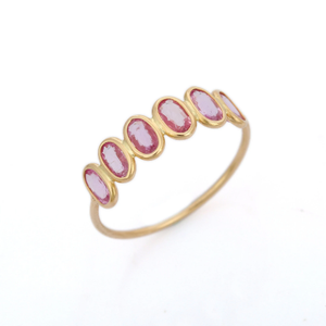 18K Yellow Gold Pink Sapphire Half Eternity Wedding Band - Product Image 4