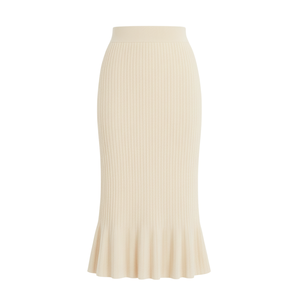 Jupe midi décontractée pour femme, taille haute, en tricot côtelé de laine, infroissable, écologique, coupe ajustée, douce et extensible, pour le bureau, avec étiquette personnalisée - Product Image 1