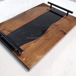 Bandeja de Servicio de Madera de Olivo y Resina con Diseño y Tamaño Personalizados, con Asa de Metal, para Hotel, Restaurante y Cocina Casera - Product Image 2