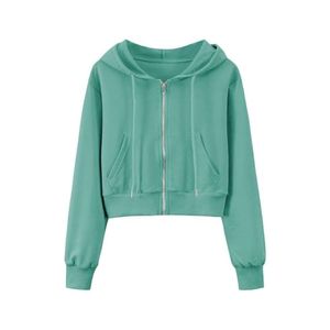Women's <b>Cropped</b> <b>Zip</b> <b>Up</b> Hoodie Solid Color Full Sleeve Hooded Sweatshirt Casual Wear Breathable Knitted Cotton Crop top hoodie - Product Image 1