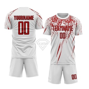 Maillot de football personnalisé imprimé par sublimation, design blanc et rouge éclaboussé, tenue d'équipe de football, ensemble de vêtements de sport actifs - Product Image 1