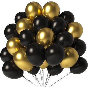 Confezione da 100 Palloncini in Lattice Nero e Oro da 12 Pollici, Palloncini Metallizzati Cromati per Feste di Compleanno, Matrimoni, Natale e Capodanno - Product Image 1