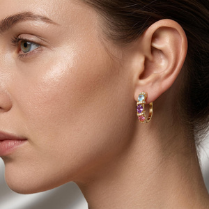 ต่างหูห่วงมอยซาไนต์ทรงรีสีฟ้า สีม่วง สีชมพู เงิน 925 ชุบทอง IKYRAA JEWELS VK-10 สำหรับผู้หญิง ทันสมัย ได้รับการรับรอง GRA - Product Image 2