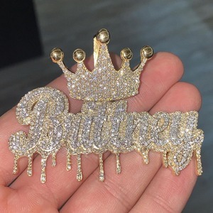 Pendentif Lettre Personnalisée Effet Goutte, avec Anneau Couronne, Moissanite VVS1 Véritable, Pendentif Hip Hop, Pendentif Iced Out, Pendentif Breloque pour Elle - Product Image 3