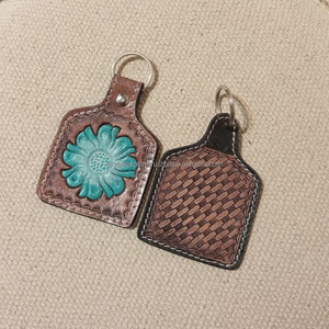 Nouveau porte-clés personnalisé en cuir véritable usiné à la main porte-clés voiture occidentale en cuir de première qualité avec fleur turquoise porte-clés unisexe - Product Image 3