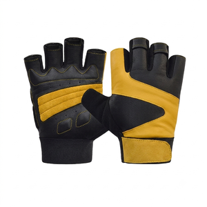 Half Finger Leather Gym <b>Gloves</b> for <b>Weight</b> Lifting Unisex Fitness High Quality Workout <b>Glove</b> with Pull On Closure Brown and Black - Product Image 4