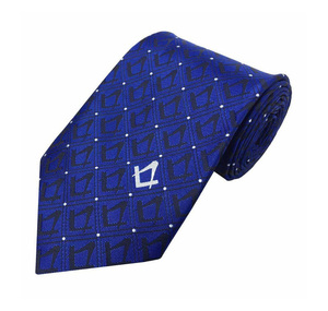 Cravate de luxe OEM Master Mason Blue Lodge noire à pois avec compas carré bleu, vente en gros - Product Image 1
