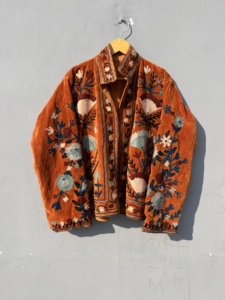 Orange Regular Fancy Hand Embroidered Traditional Embroidery Quilted <b>Jacket</b> Boho <b>Hippie</b> Women's Overcoat Hand Made 100% Cotton - Product Image 2