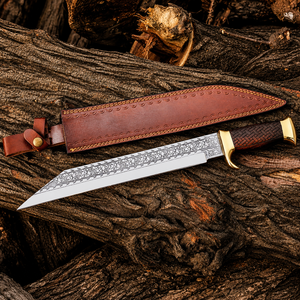 Couteau Viking Seax sur mesure OEM, lame fixe en acier au carbone, couteau de chasse et de survie avec étui en cuir, fabricant en gros - Product Image 2