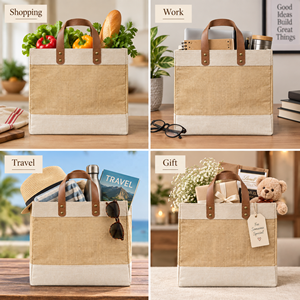 Eco Friendly Premium <b>Jute</b> liqueur <b>Bag</b> with Leather Handles for Retail and <b>Gift</b> Packaging - Product Image 3