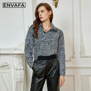 Women Crocheted Oblique Zipper High Neck <b>Cardigan</b> <b>Sweater</b> Knitwear Short Stand Collar Casual Soft Breathable 100% Polyester - Product Image 6