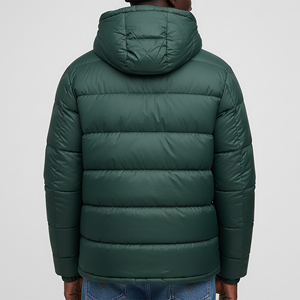 <b>Men's</b> Green Hooded Puffer <b>Jacket</b> With Front Logo Embroidery Windproof Winter Coat Regular Fit Zipper Closure - Product Image 3