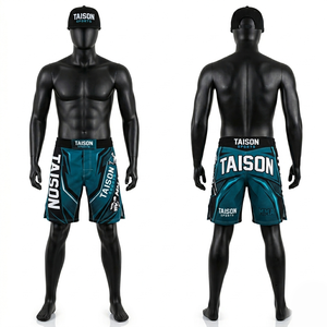 Premium 180 GSM Polyester Spandex MMA <b>Shorts</b> Blue Black Contrast Panel Fight <b>Shorts</b> Custom Sublimation Logo Training Wear - Product Image 3