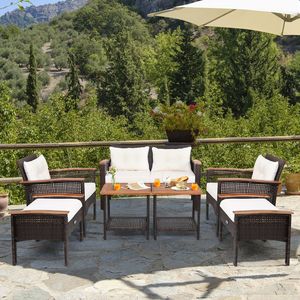 Set di Mobili da Conversazione in Rattan con Cuscini per Patio, 7 Pezzi - Product Image 2