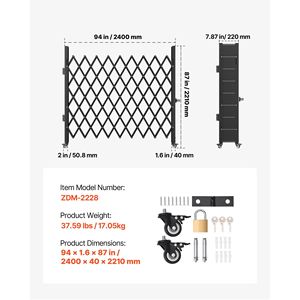 Cancello di Sicurezza Pieghevole in Acciaio a Fisarmonica, 2,2 m di Altezza x 2,4 m di Larghezza, Porta Espandibile Flessibile per Sicurezza - Product Image 6