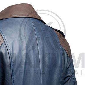 Manteau long en cuir véritable marron pour homme avec fermeture à boutons, col rabattable, coupe-vent, veste décontractée d'automne - Product Image 6