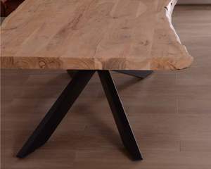 Mesa de comedor grande Vandana Ivory Detail con una cubierta de acacia maciza de 280 cm y patas de metal 3D - Product Image 6