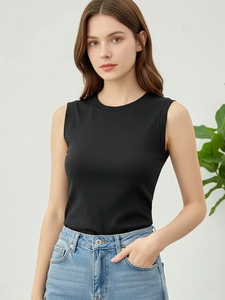 เสื้อกล้ามผู้หญิง คอตตอน สำหรับฤดูร้อน แบบพื้นฐาน สีขาว ดำ เขียว สไตล์ลำลอง สปอร์ต เปิดไหล่ - Product Image 2