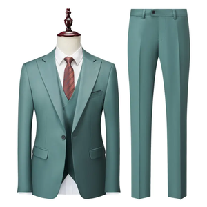 Ensemble de costume d'affaires gris pour homme, style britannique, simple boutonnage, col en V, infroissable, respirant, mélange de laine 280g, coupe classique - Product Image 4