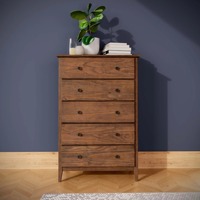 Cadre de lit double en bois classique en noyer Ensembles de chambre à coucher de 5 pièces avec tables de chevet commode pour hôtel appartement