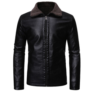 Men's <b>Brown</b> PU Leather Jacket Zipper Closure Faux Fur Lining Windproof Winter Moto Style Slim Fit - Product Image 3