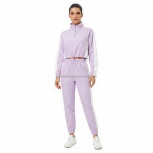 Women's <b>Nylon</b> Windbreaker Track Suit Custom Logo Wholesale OEM Sportswear Zip Jacket <b>Jogger</b> Pants Running Training Private Label - Product Image 1
