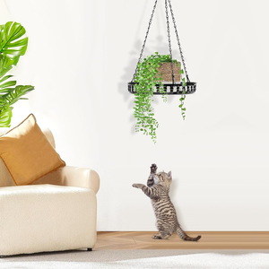 Panier suspendu décoratif en fer noir avec suspension à chaîne et rebord surélevé pour pots de fleurs, intérieur, extérieur, balcon, patio, jardin - Product Image 3