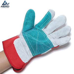 Guantes de Trabajo de Primera Calidad, Resistentes a la Abrasión, Fabricados con Cuero Dividido y Tela Roja de Alta Visibilidad - Product Image 3
