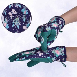 New Design Women Floral Pattern Garden <b>Gloves</b> Dark Teal Microfiber <b>Suede</b> Palm Breathable Outdoor Planting <b>Gloves</b> - Product Image 2