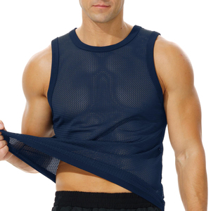 Men's <b>Navy</b> Blue O-Neck Sleeveless Tank <b>Top</b> 100% Cotton Breathable Knitted Sport & Casual Wear Front Logo - Product Image 4