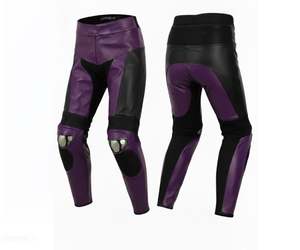 Pantalones de Cuero Estilo Motero en Negro y Morado - Product Image 1