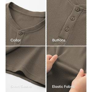 T-shirt en coton gaufré pour homme, manches longues, col rond, thermique, décontracté, léger, respirant, coupe ajustée, pull-over - Product Image 6