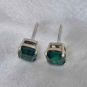 Pendientes de botón con corte cojín de esmeralda verde, plata de ley 925, joyería hecha a mano, elegante regalo para mujer - Product Image 5