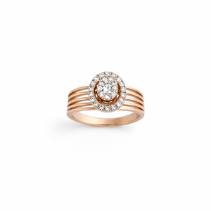 Bague Namivaa en or rose 14 carats avec halo de diamants ovales, design multi-bandes, élégante, pour soirée, cadeau, bijoux fins polis - Product Image 3