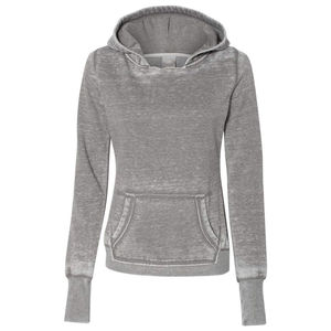 Sweat-shirt à capuche en molleton brodé écologique pour femme, gris uni, mélange de coton, manches longues, poche avant, tricoté, respirant - Product Image 1