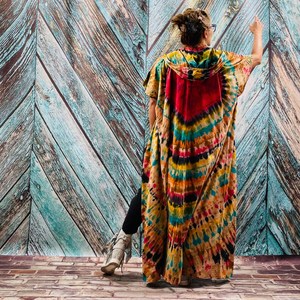 Traditionnel Tie Dye Motif Femmes Surdimensionné Kimono Veste Bohème Festival Dentelle Garniture Bandeau Robe Longue Kimono - Product Image 6